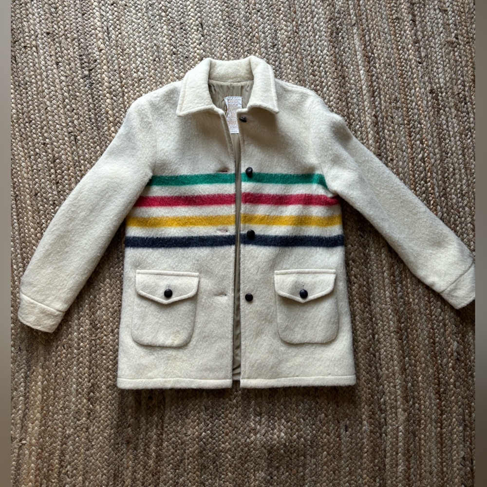 Vintage 1970s Hudson Bay Coat - Wool- Collar - Jacket - Hudson Bay Blanket